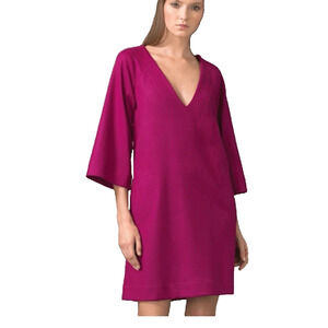 Diane Von Furstenberg DVF Aidia Wool Shift Dress Womens 6 Magenta Pockets Retro